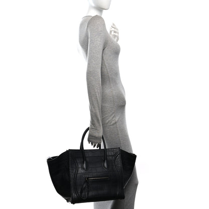 Celine Crocodile Embossed Calfskin Medium Phantom Luggage Black 2 of 10