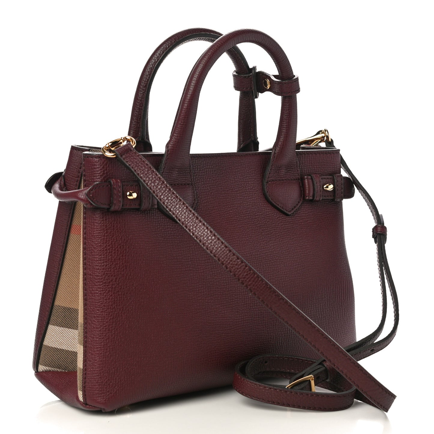 Grainy Calfskin House Check Small Banner Tote Mahogany Red