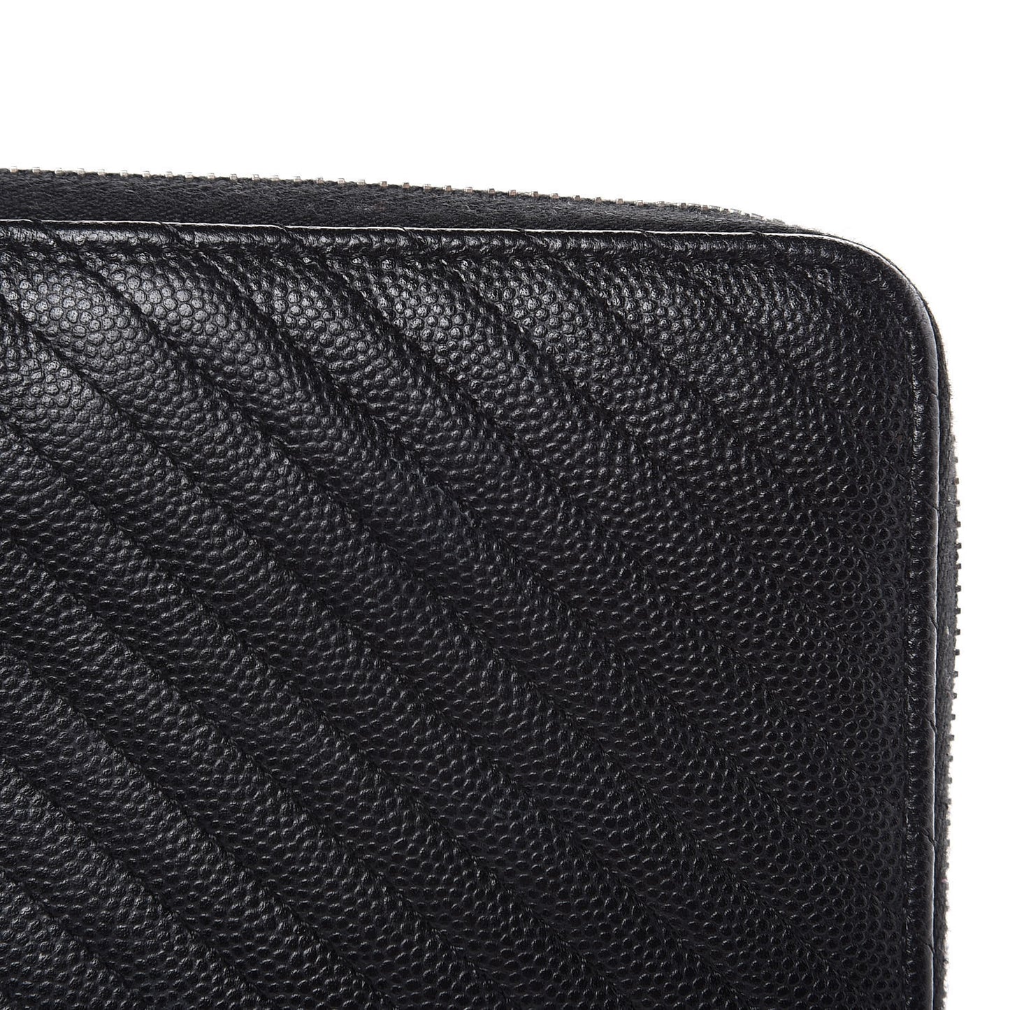 Caviar Chevron Quilted Large Gusset Zip Around Wallet Black