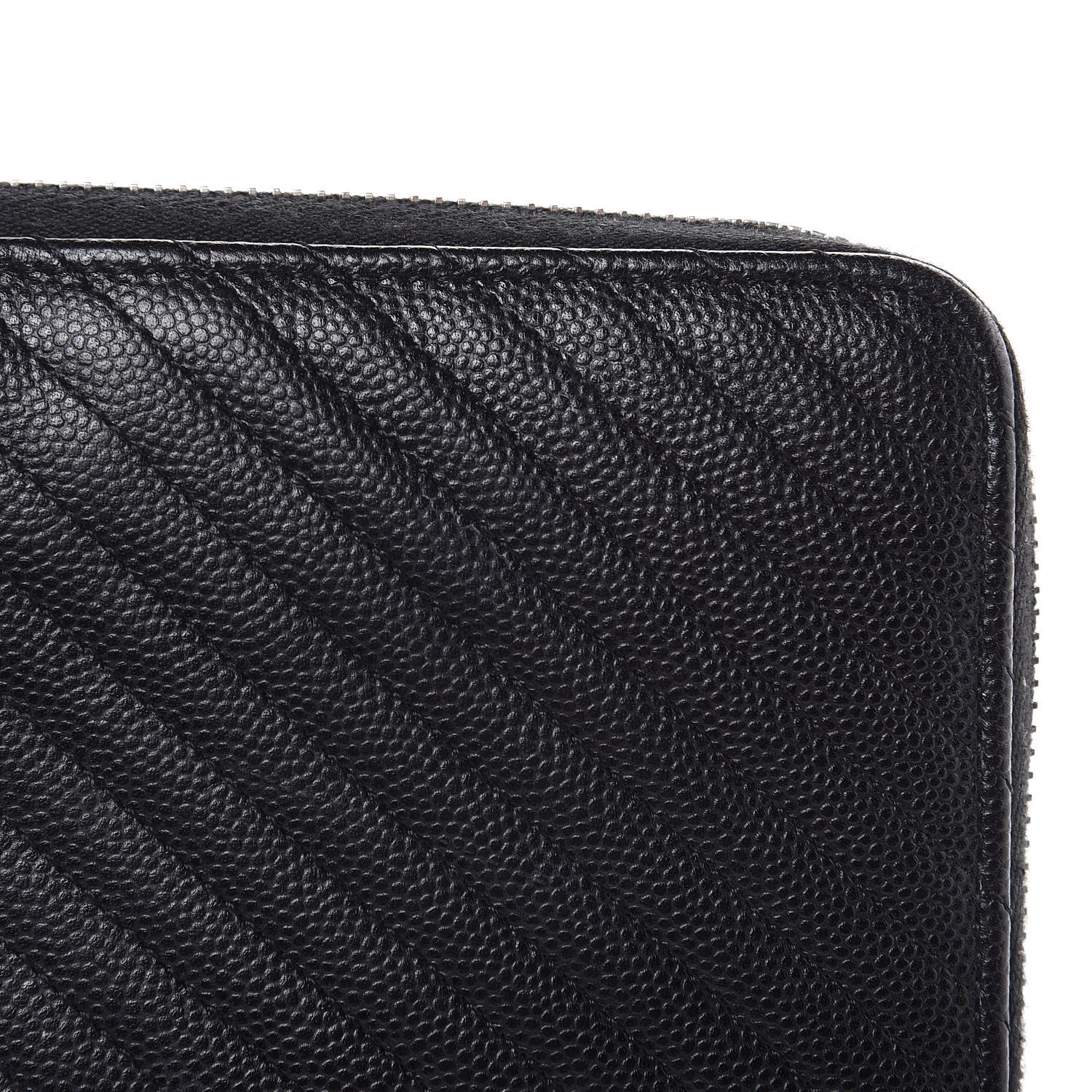 Chanel Caviar Chevron Quilted Large Gusset Zip Around Wallet Black 9 of 11