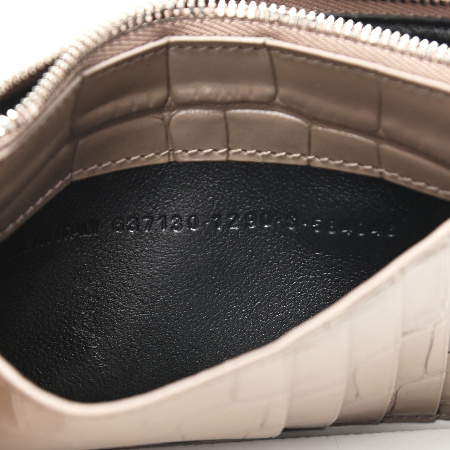 Balenciaga Shiny Calfskin Logo Crocodile Embossed Large Cash Long Coin Card Holder Mink Grey White 7 of 7