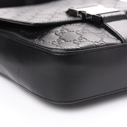 Gucci Guccissima Signature Single Buckle Flap Messenger Bag Black 10 of 14