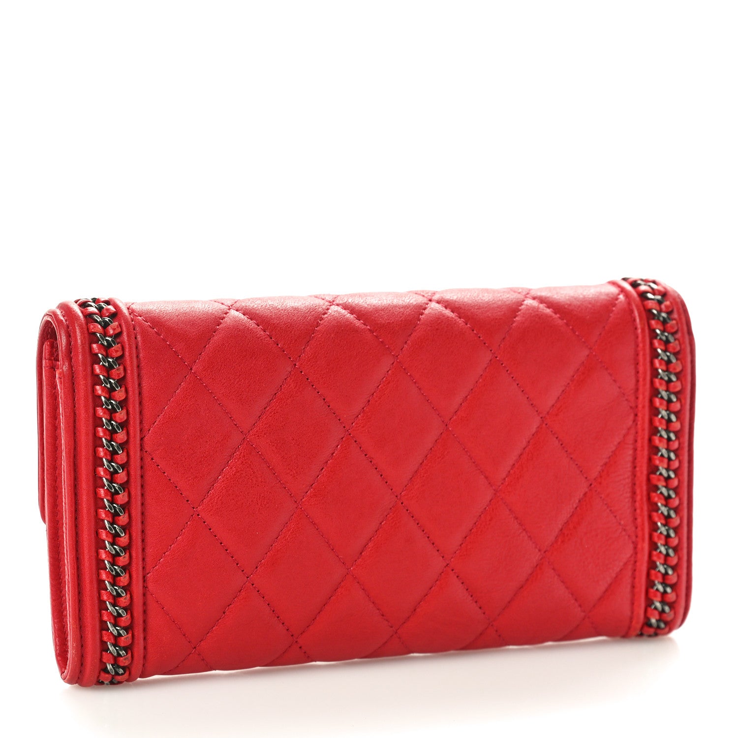Chanel Calfskin Quilted Boy Chain Around Flap Wallet Red 3 of 8