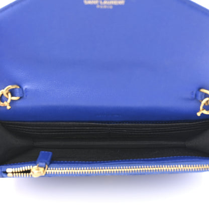 Saint Laurent Grain De Poudre Matelasse Chevron Monogram Envelope Chain Wallet Blue Majorelle 5 of 12