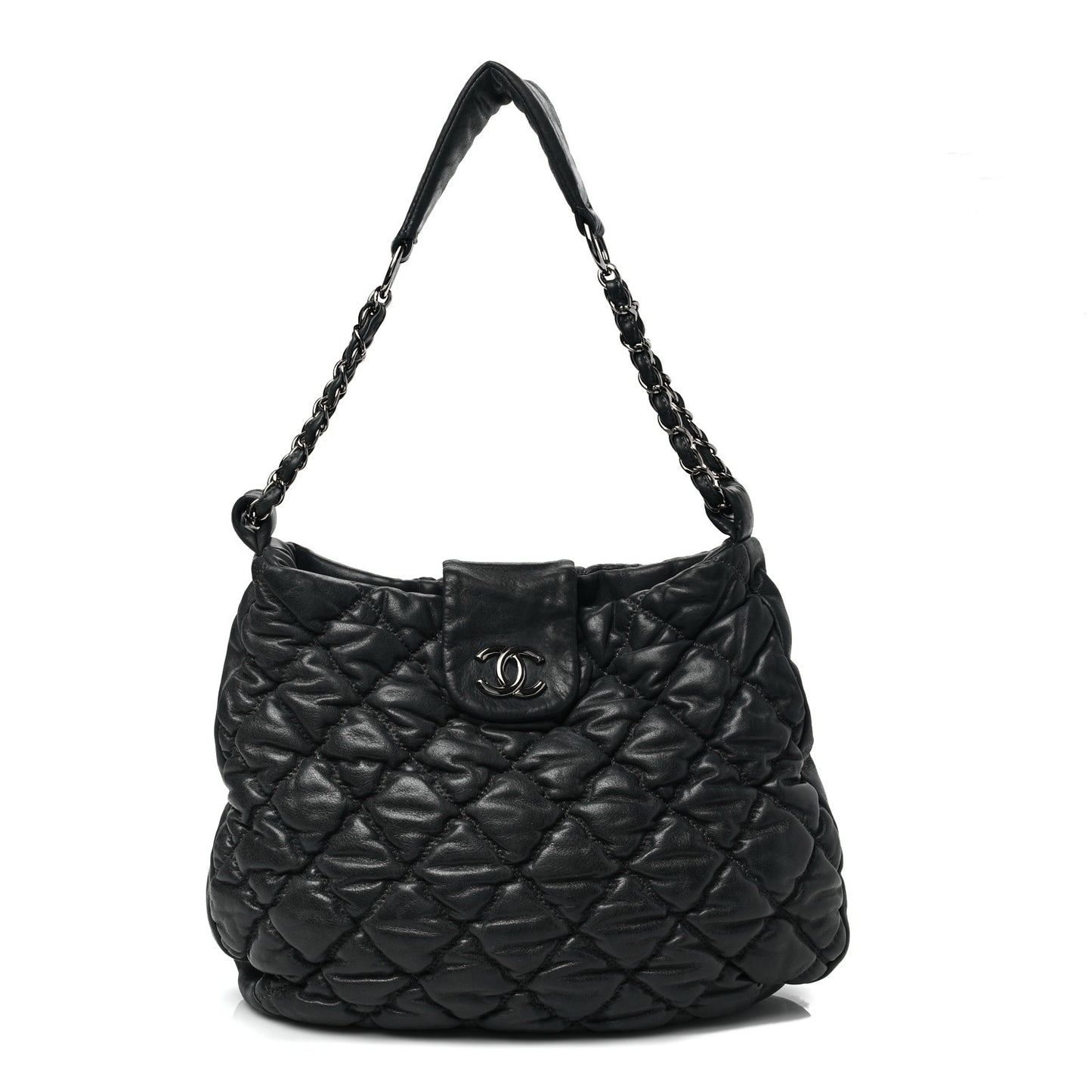 Iridescent Calfskin Bubble Quilt Hobo Black
