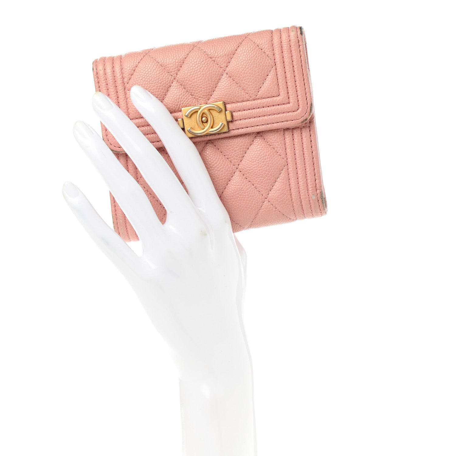 Chanel Caviar Quilted Boy Compact Wallet Pink 2 of 14