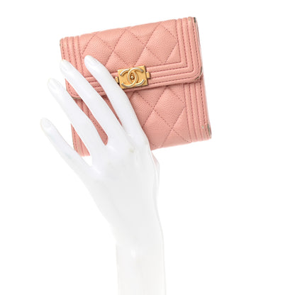 Chanel Caviar Quilted Boy Compact Wallet Pink 2 of 14