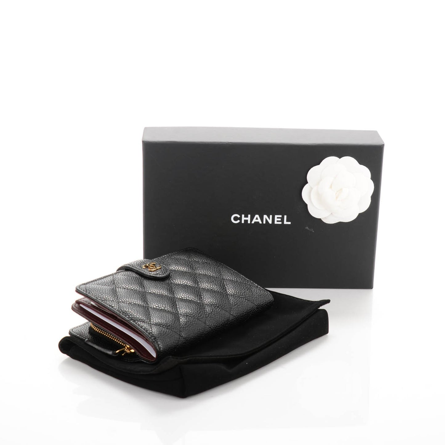 Caviar Quilted Zipped Pocket Wallet Black