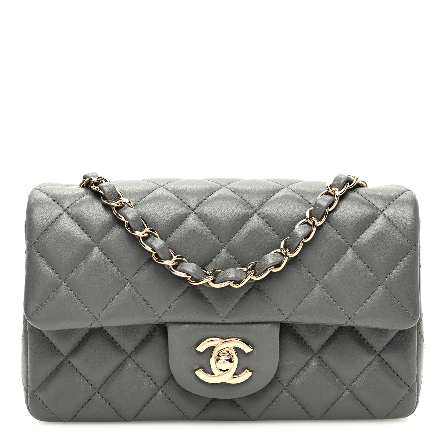 Lambskin Quilted Mini Rectangular Flap Dark Grey