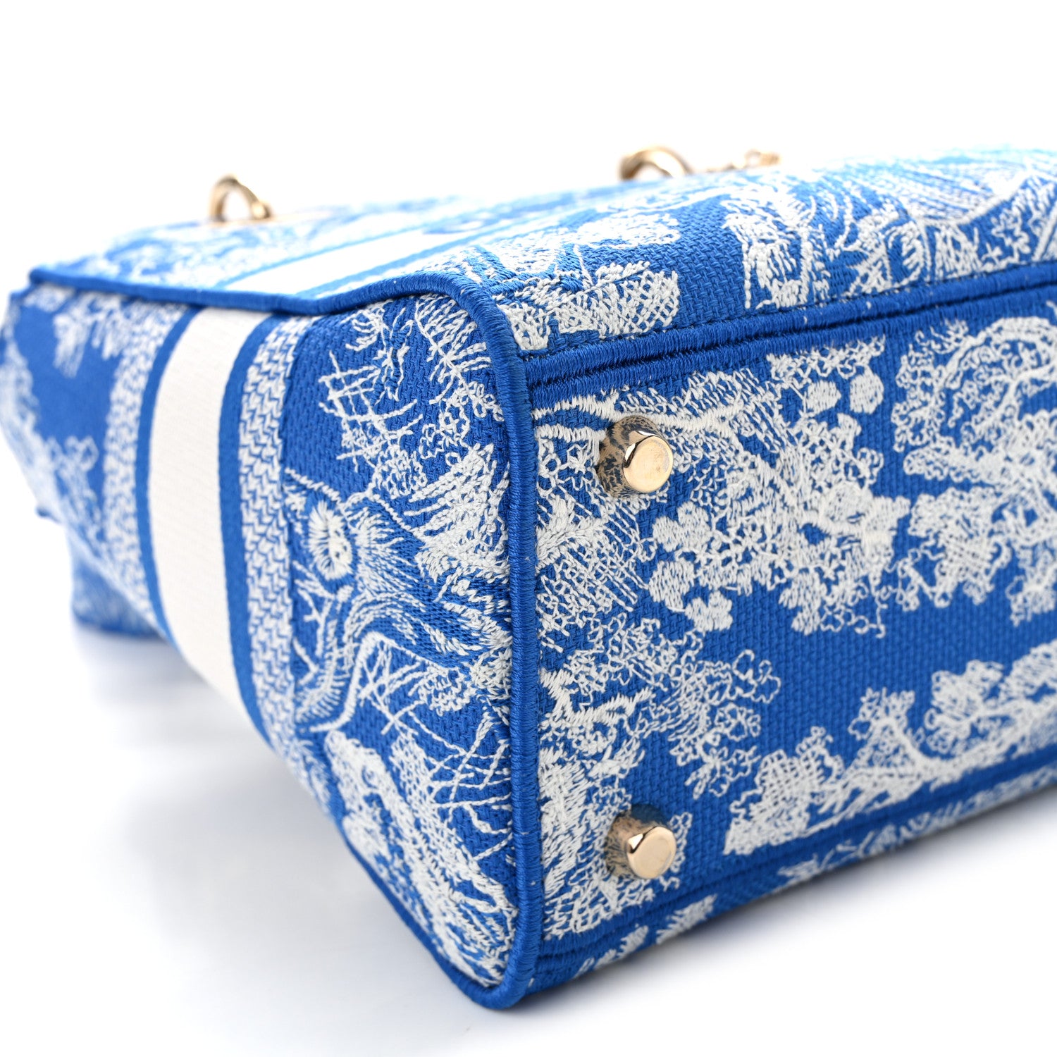 Christian Dior Canvas Toile De Jouy Reverse Embroidered Medium Lady D-Lite Fluorescent Blue 9 of 11