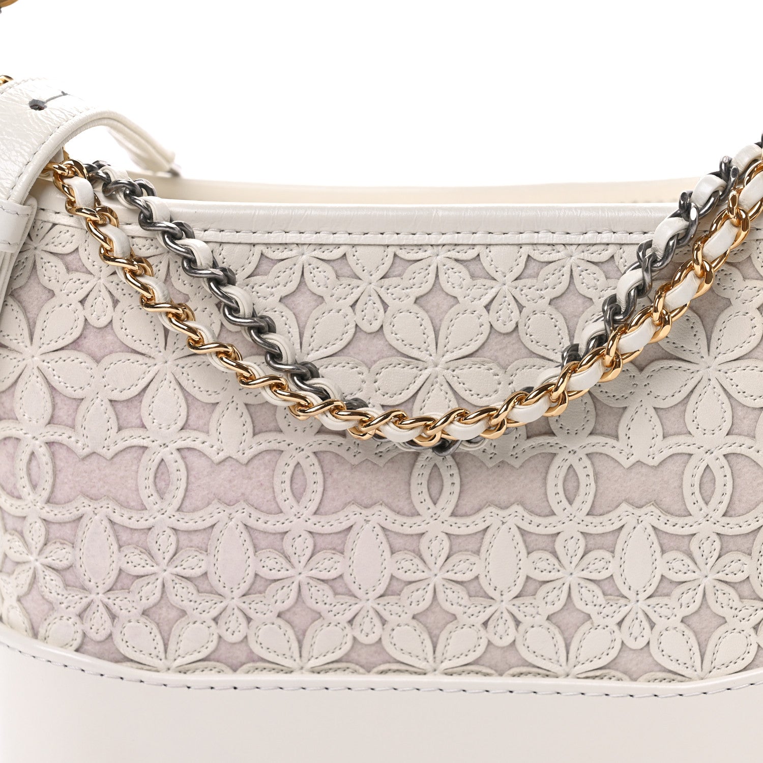 Chanel Calfskin Wool Felt Embossed Small Gabrielle Logo Hobo White 8 of 11
