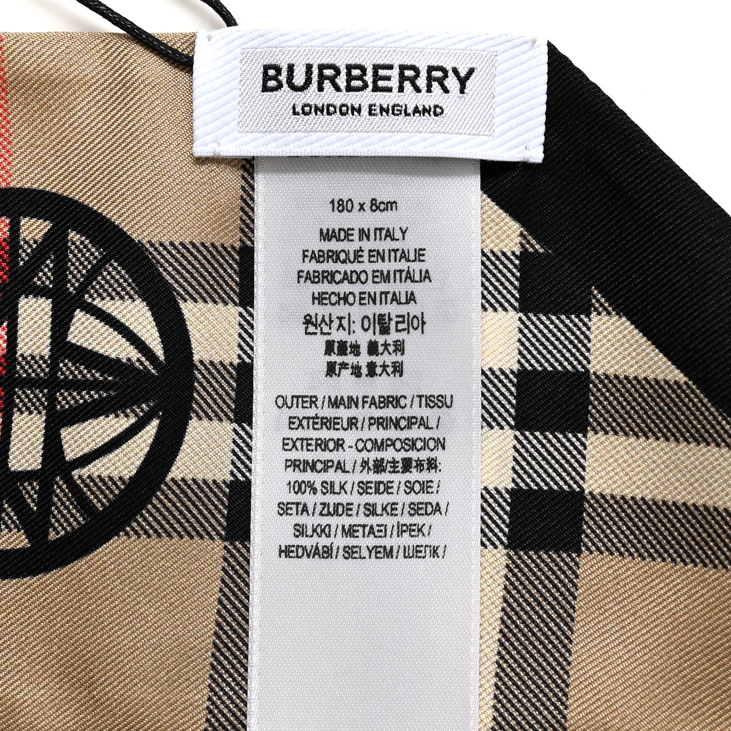Burberry Silk Floral Check Print Skinny Scarf Beige 3 of 3