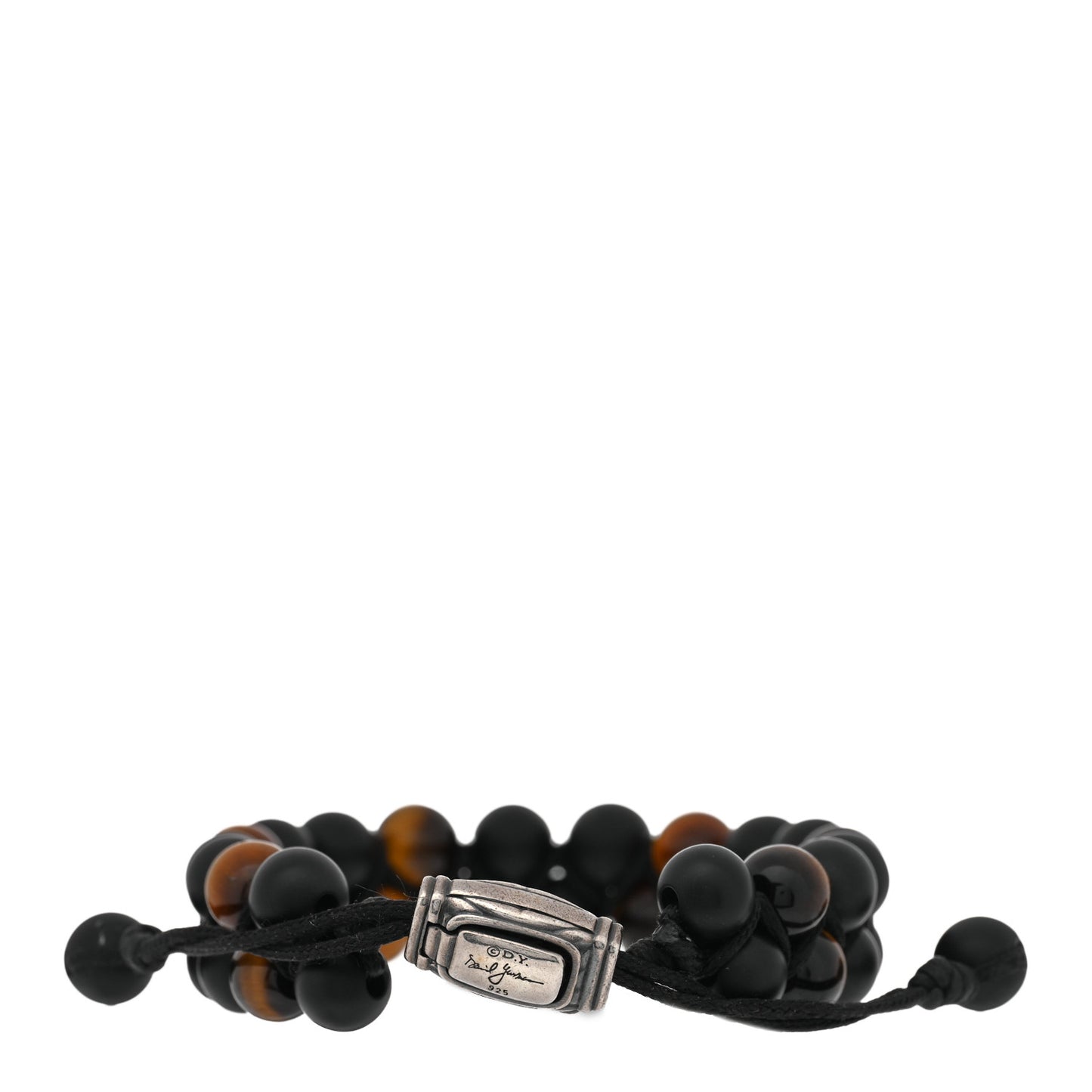 Sterling Silver Black Onyx Tiger Eye 8mm Spiritual Beads Two Row Bracelet