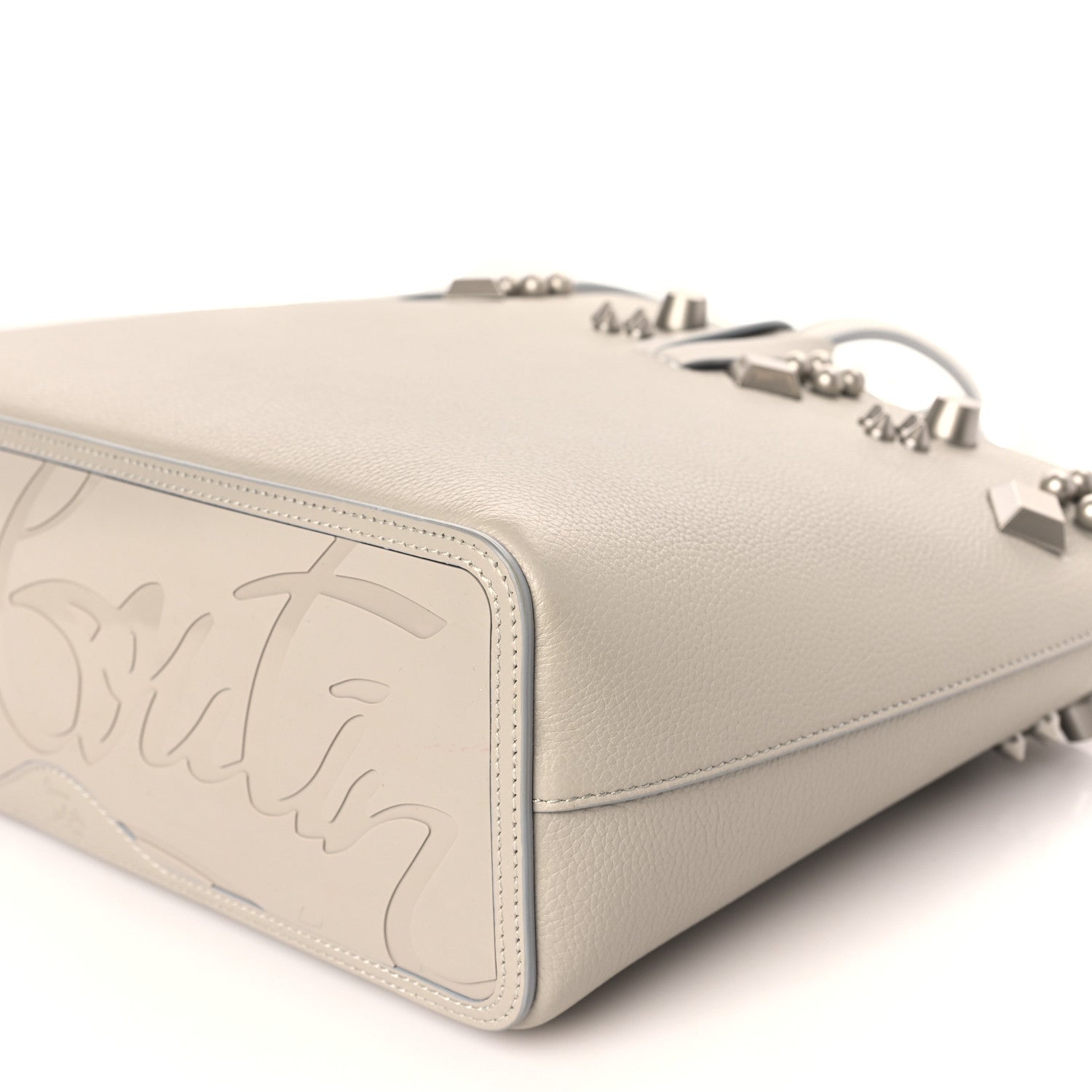 Christian Louboutin Calfskin Spikes Small East West Cabata Tote Light Grey 10 of 10