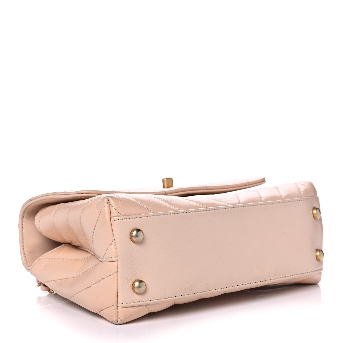 Calfskin Chevron Quilted Mini Coco Handle Flap Beige