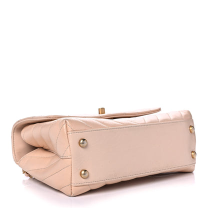 Chanel Calfskin Chevron Quilted Mini Coco Handle Flap Beige 4 of 12