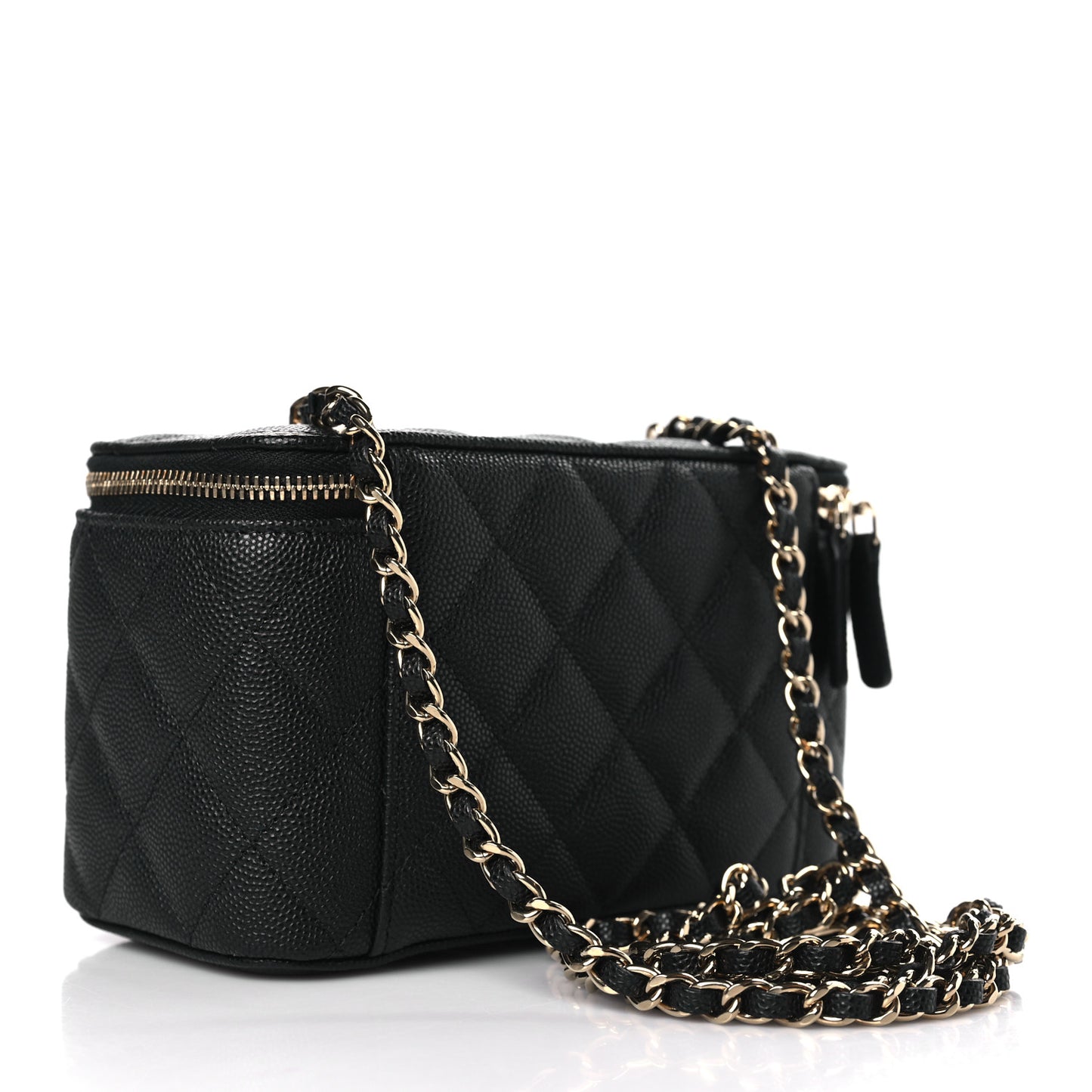 Caviar Quilted Small Vanity Case With Chain Black