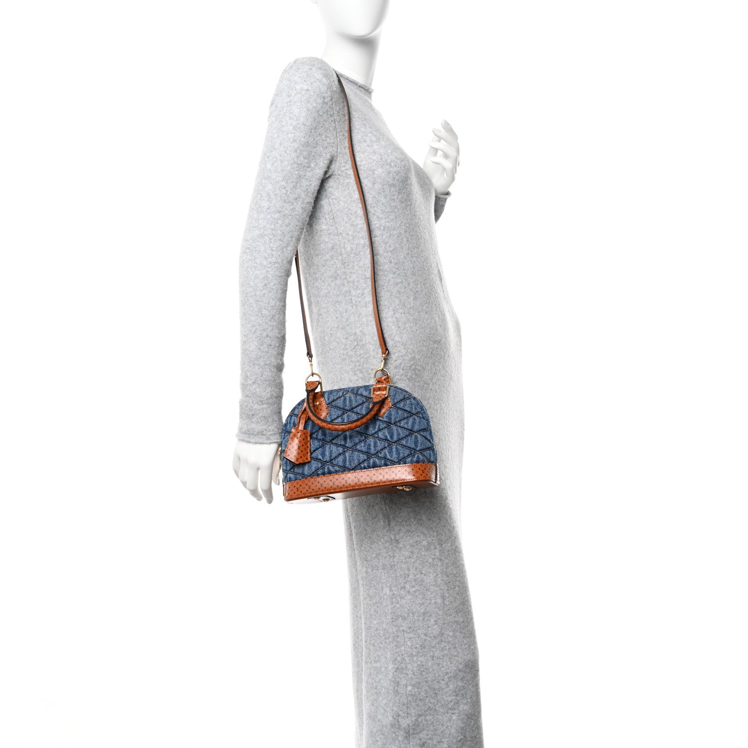 Louis Vuitton Denim Calfskin Reverse Monogram Malletage Alma BB Blue 2 of 11