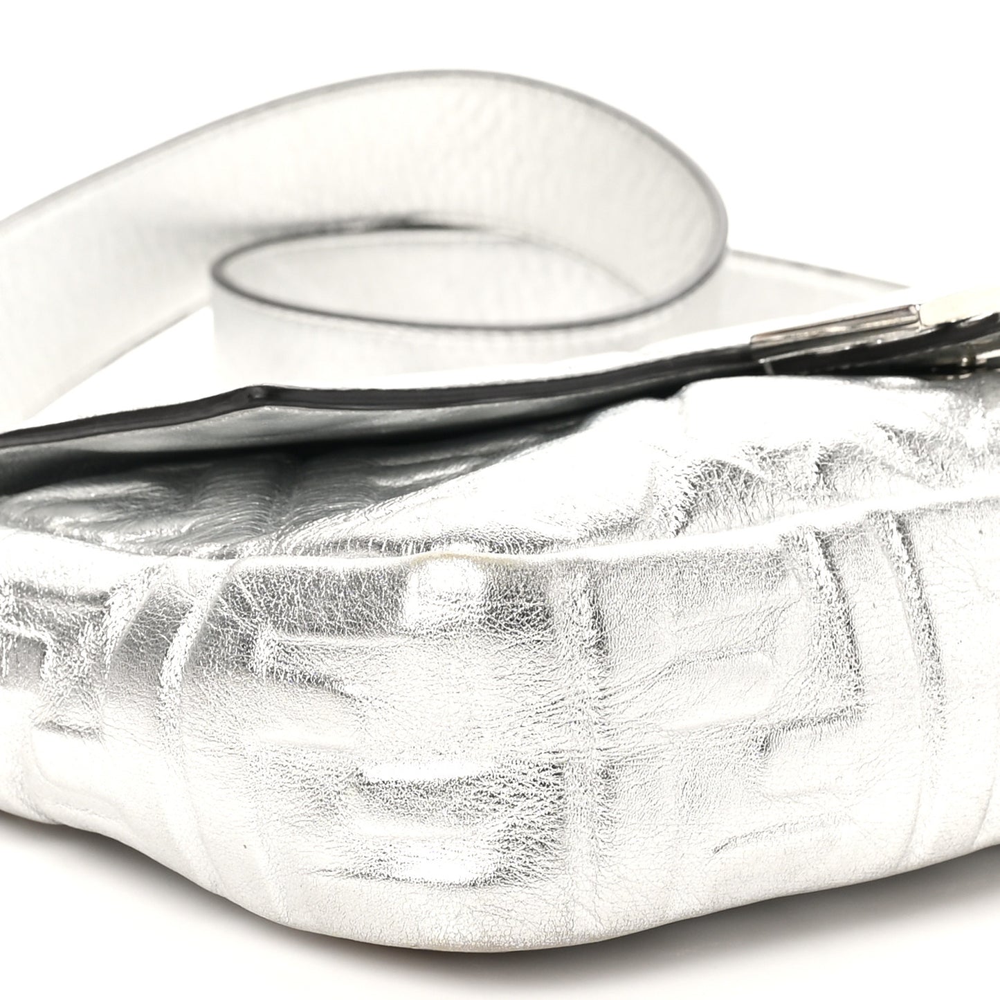 Vitello Catalan Mirror FF 1974 Embossed Baguette Argento