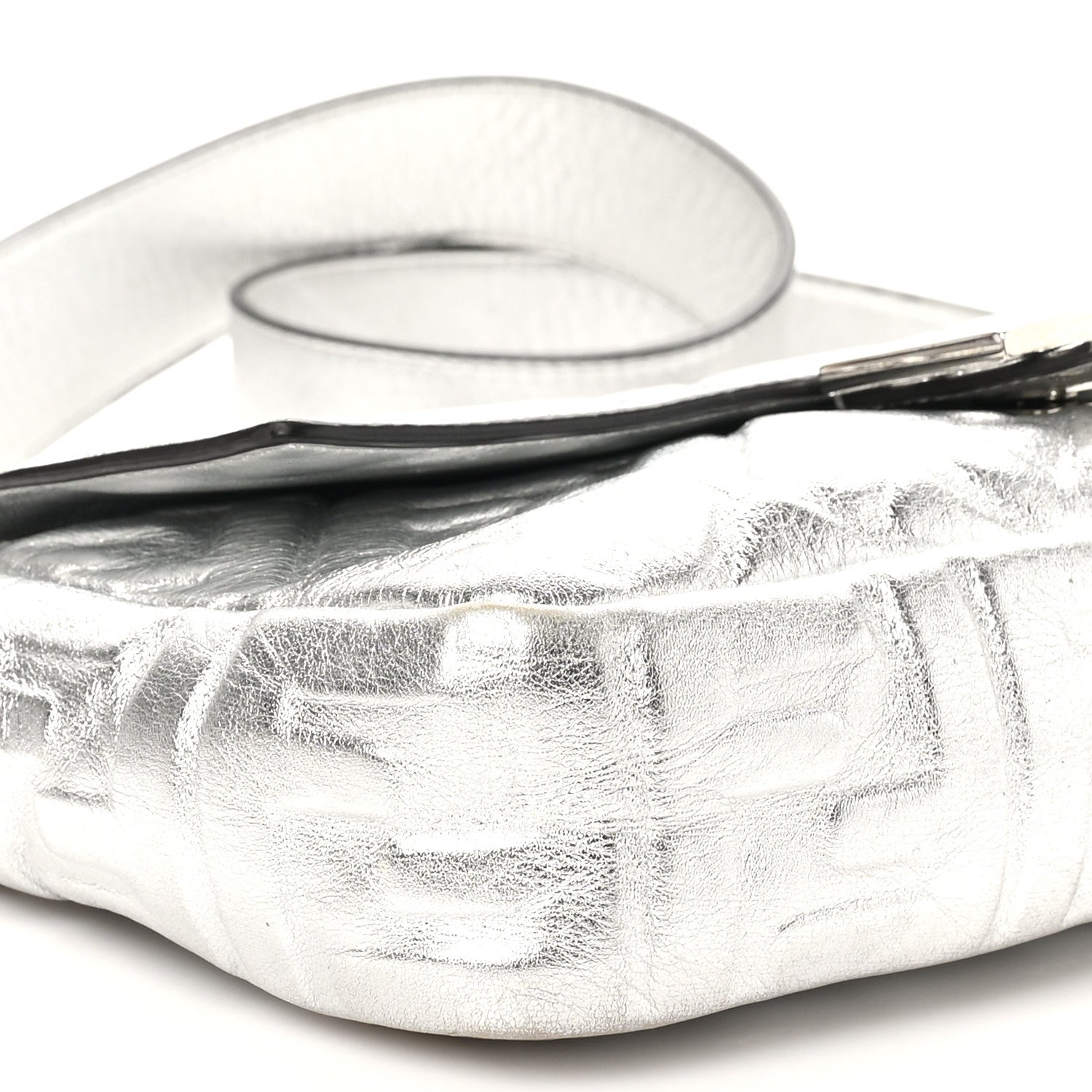 Fendi Vitello Catalan Mirror FF 1974 Embossed Baguette Argento 9 of 10