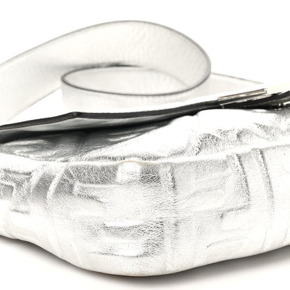 Fendi Vitello Catalan Mirror FF 1974 Embossed Baguette Argento 9 of 10