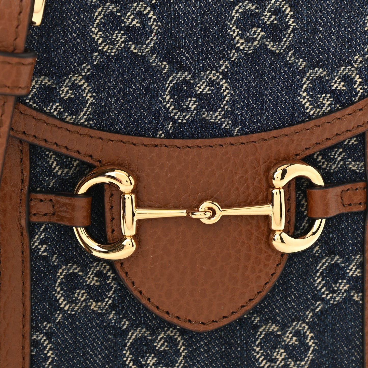 New Denim GG Monogram Dollar Calfskin Mini Horsebit 1955 Crossbody Bag Blue Tea Cuir Epilog
