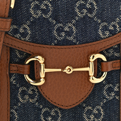 Gucci New Denim GG Monogram Dollar Calfskin Mini Horsebit 1955 Crossbody Bag Blue Tea Cuir Epilog 8 of 10