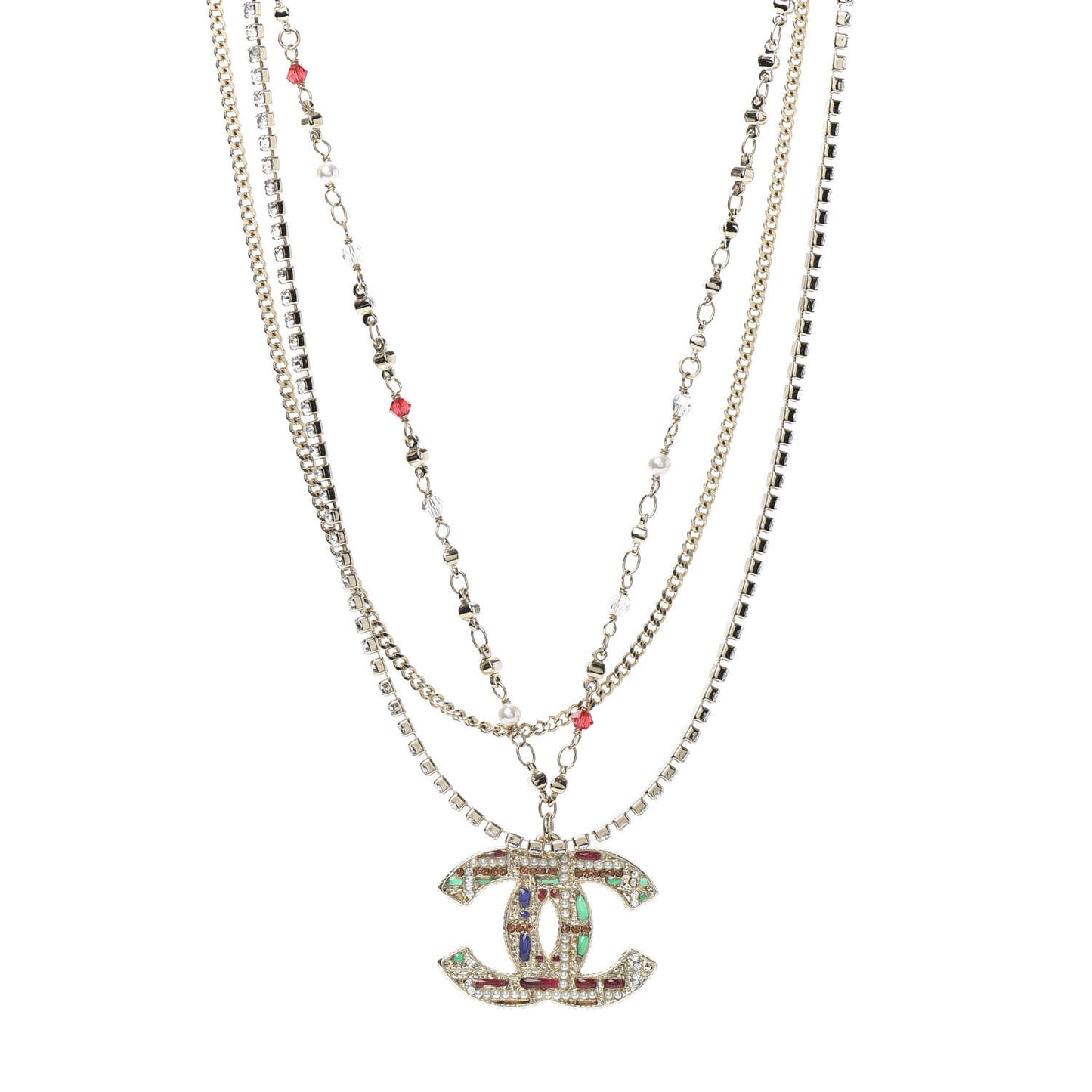 Pearl Large CC Pendant Necklace Gold Green Red