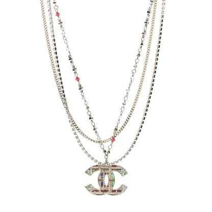 Chanel Pearl Large CC Pendant Necklace Gold Green Red 1 of 4