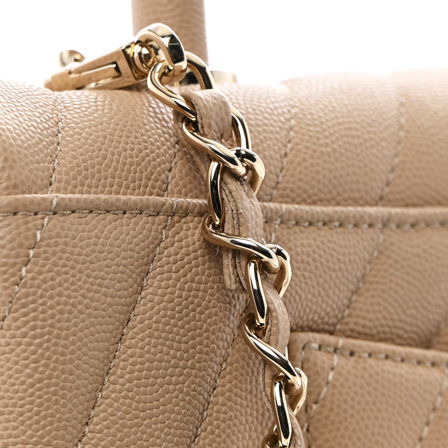 Chanel Caviar Chevron Quilted Medium Coco Handle Flap Beige 27 of 27