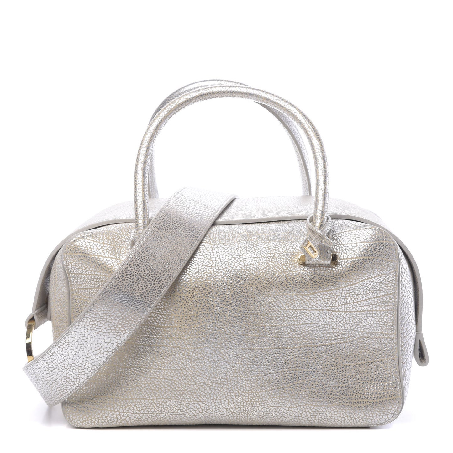 Metallic Crispy Calfskin Cool Box Satchel Antique Silver