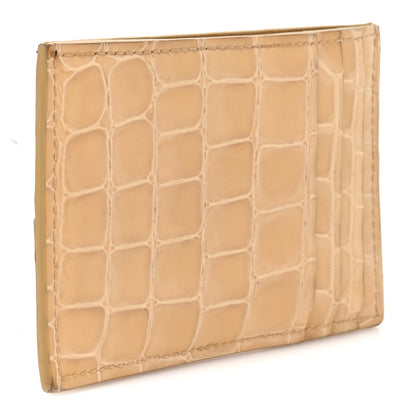 Bottega Veneta Gloss Calfskin Crocodile Embossed Card Holder Wallet Praline 3 of 9