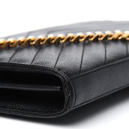 Saint Laurent Grain De Poudre Matelasse Chevron Medium Monogram Chain Wallet Black 7 of 7