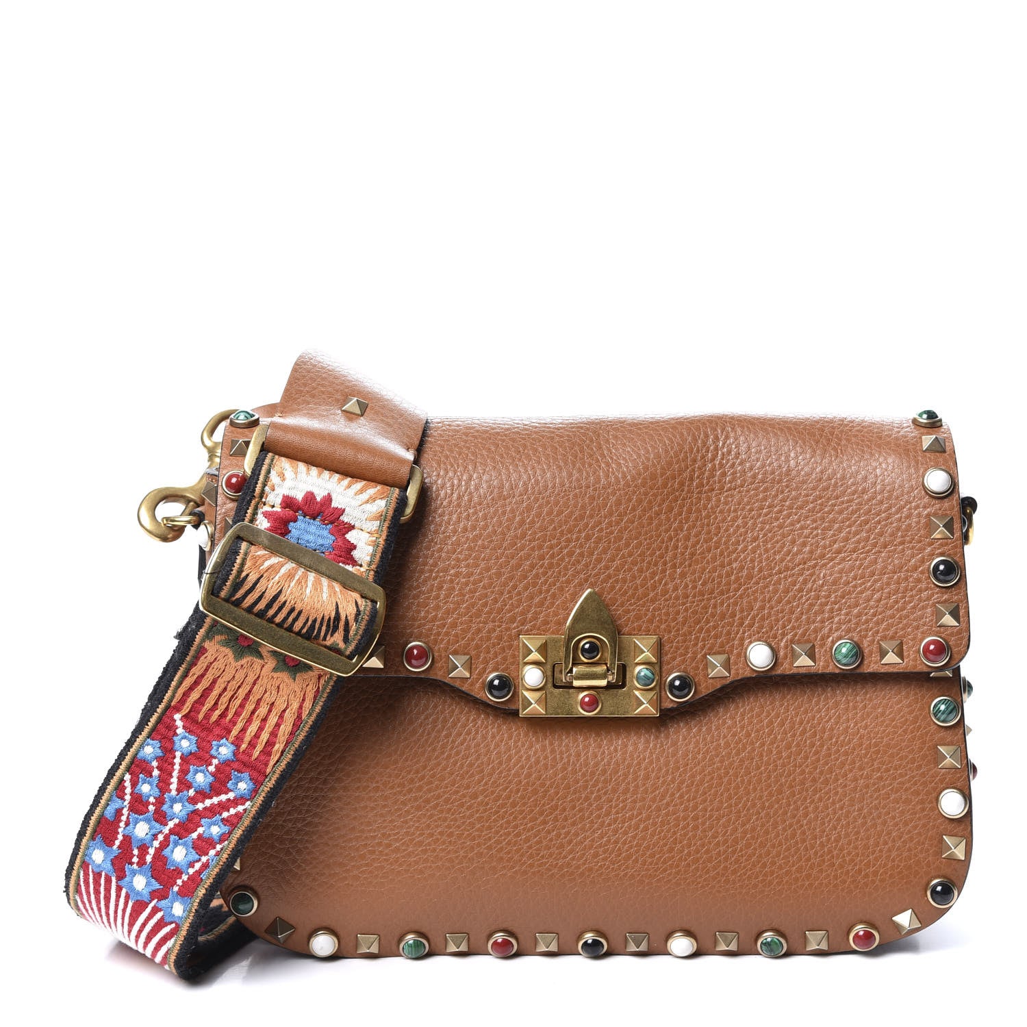 Valentino Garavani Calfskin Enchanted Wonderland Medium Guitar Strap Rockstud Rolling Flap Saddle Bag Light Cuir 1 of 9