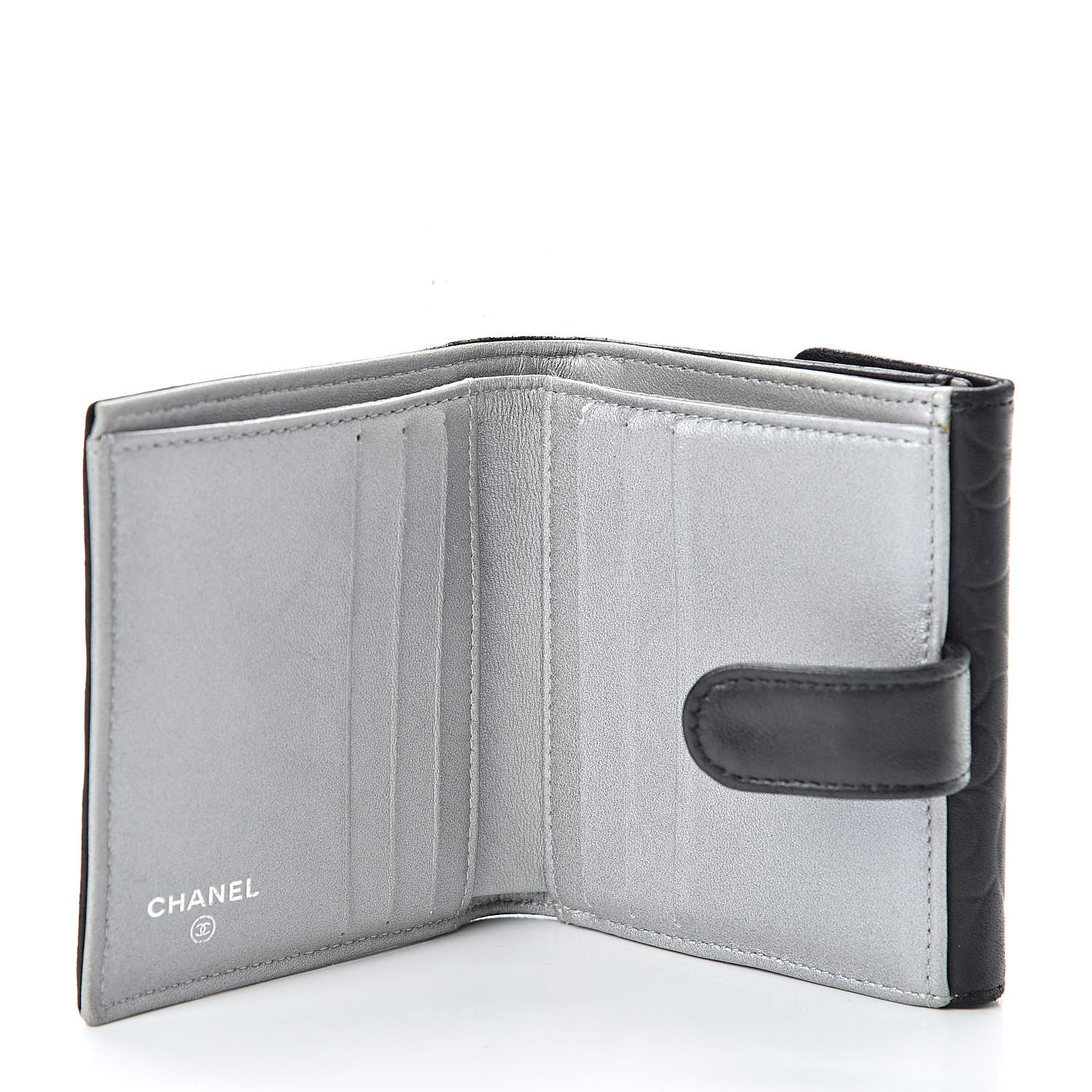 Chanel Lambskin Embossed Camellia French Wallet Black 5 of 11