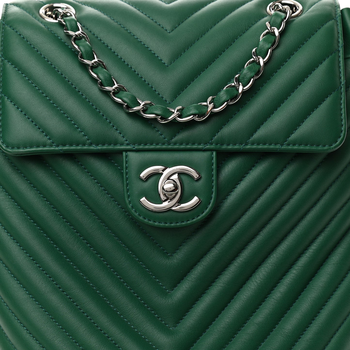 Lambskin Chevron Quilted Small Urban Spirit Backpack Green