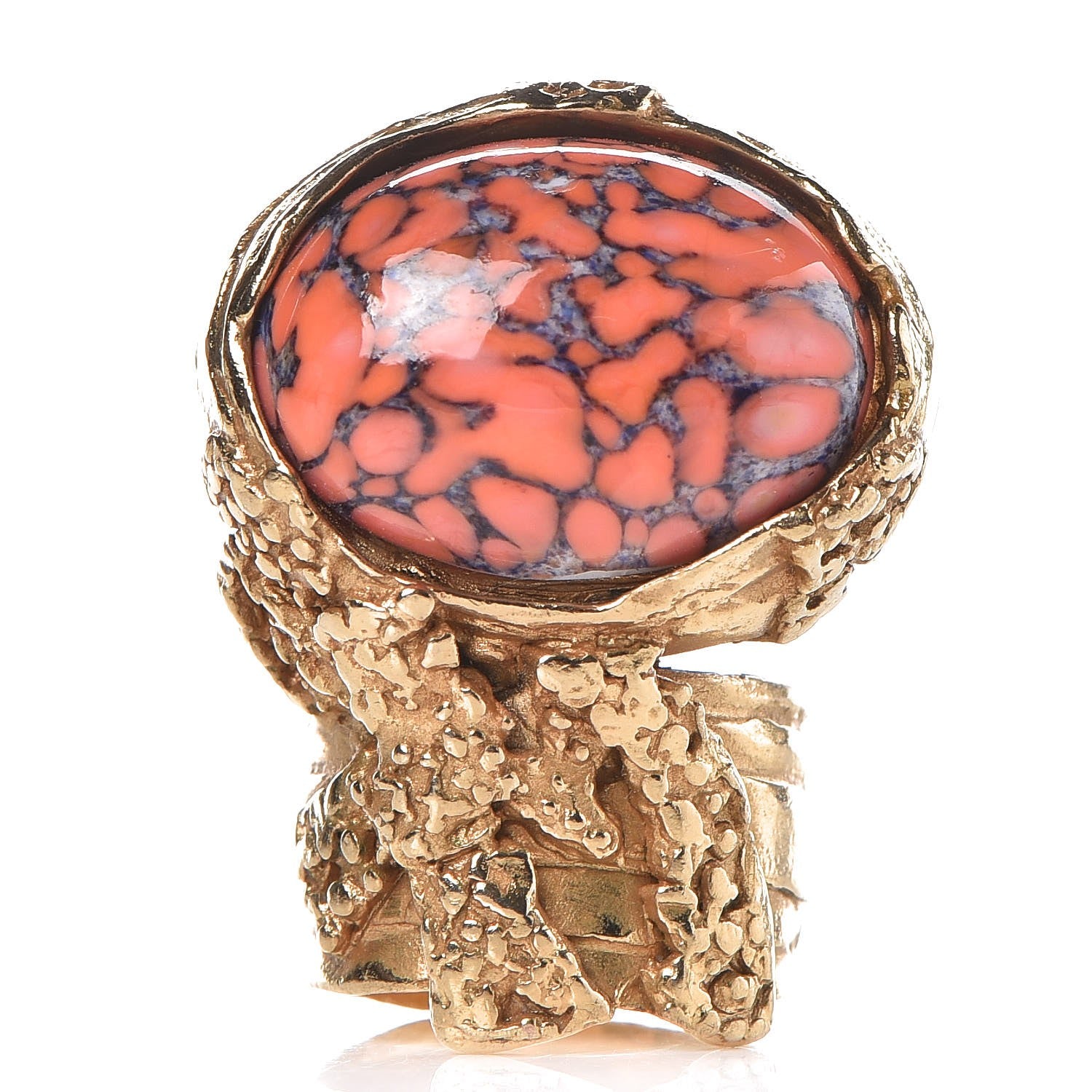 Saint Laurent Glass Cabochon Arty Ovale Ring 7 Gold Coral 1 of 6