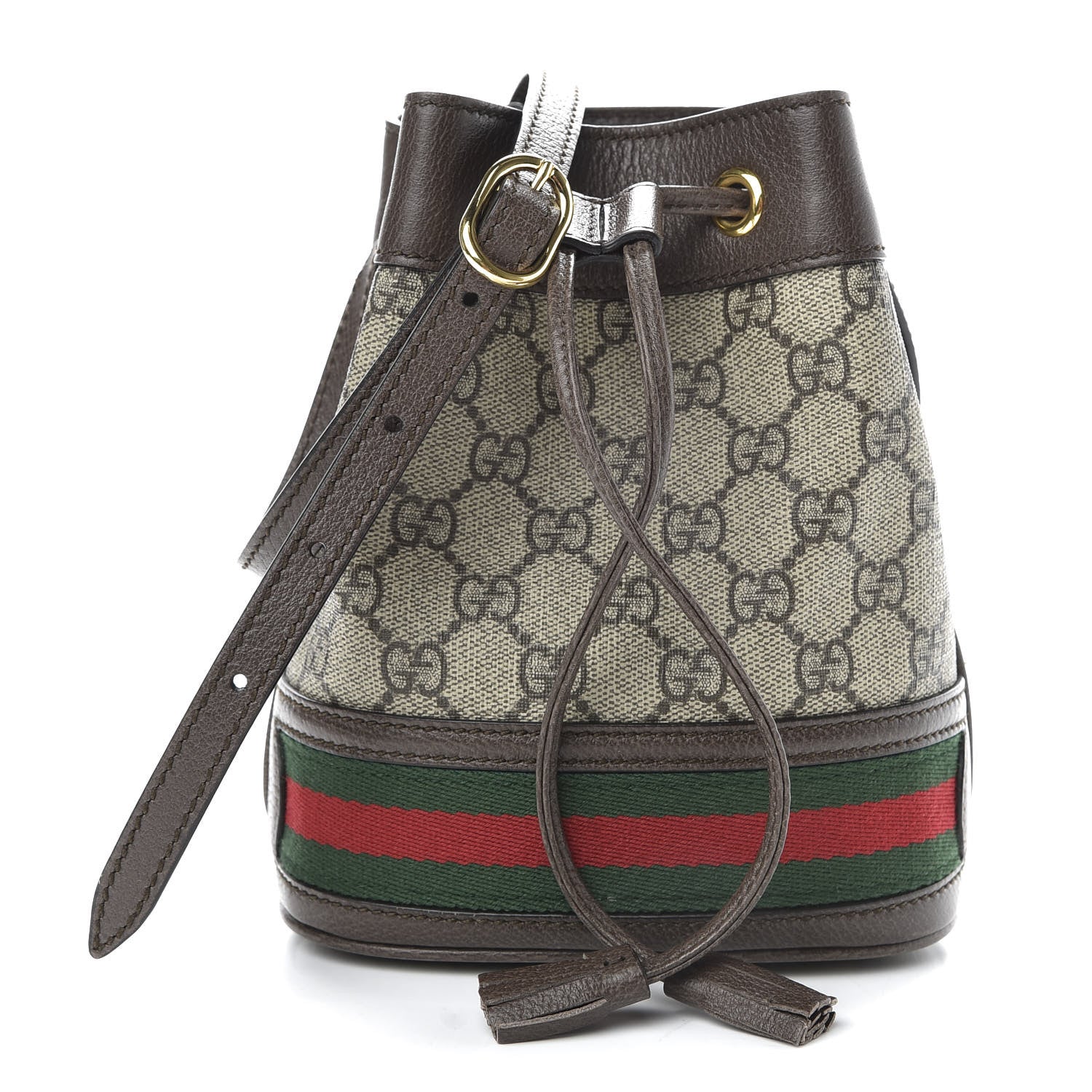Gucci GG Supreme Monogram Web Mini Ophidia Bucket Bag Brown 1 of 9