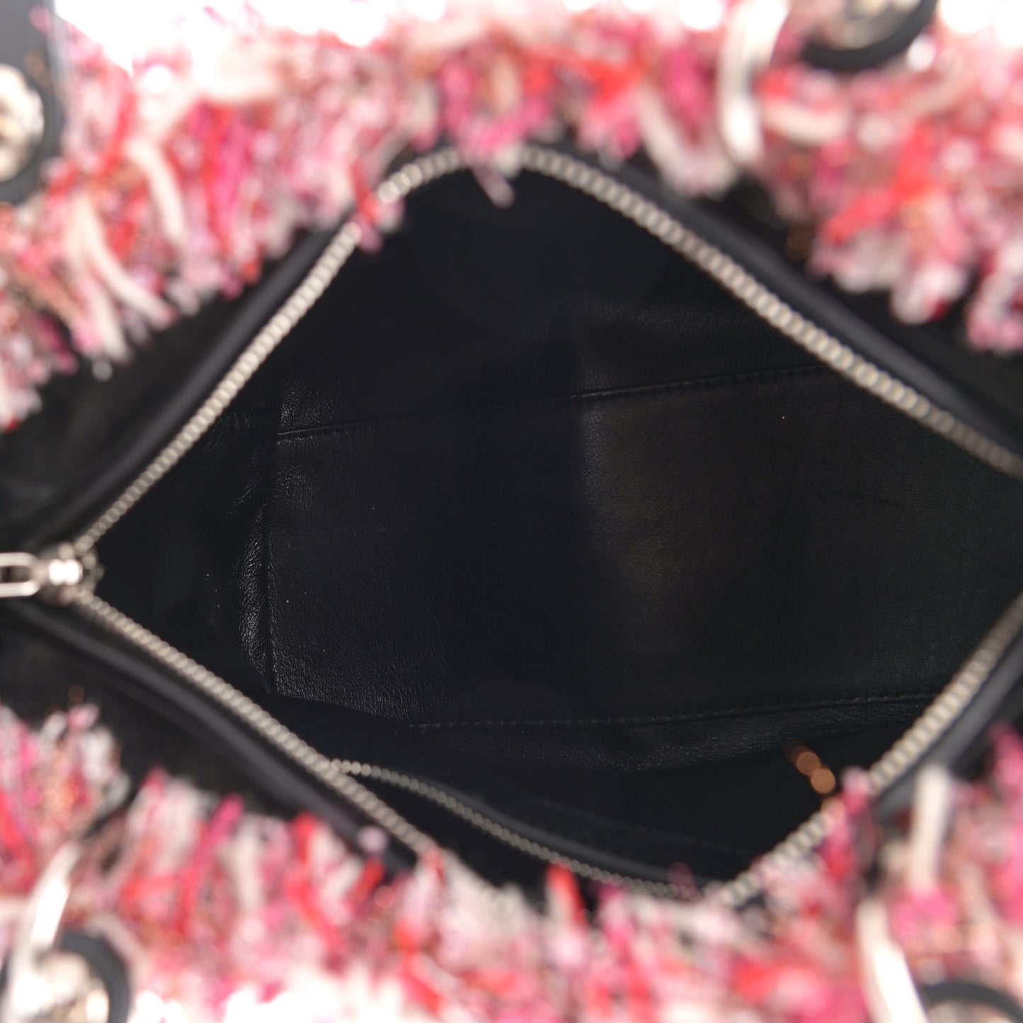 Tweed Fringe Cannage Embroidered Medium Lady Dior Pink Black Multicolor
