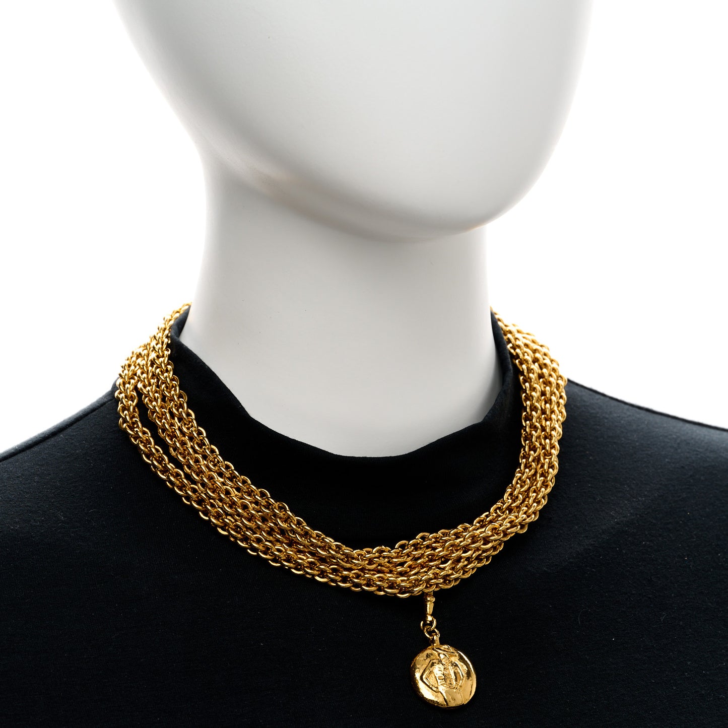 Metal Medallion Multi Chain Short Necklace Gold