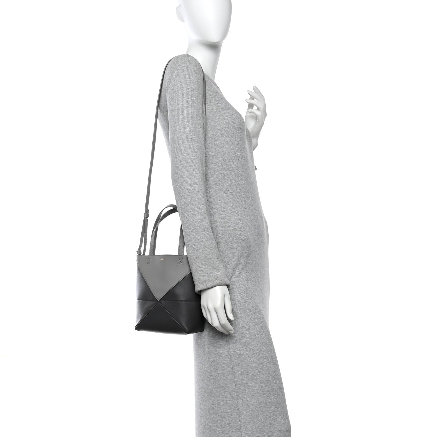 Loewe Shiny Calfskin Mini Puzzle Fold Tote Pearl Grey Dark Grey 2 of 10