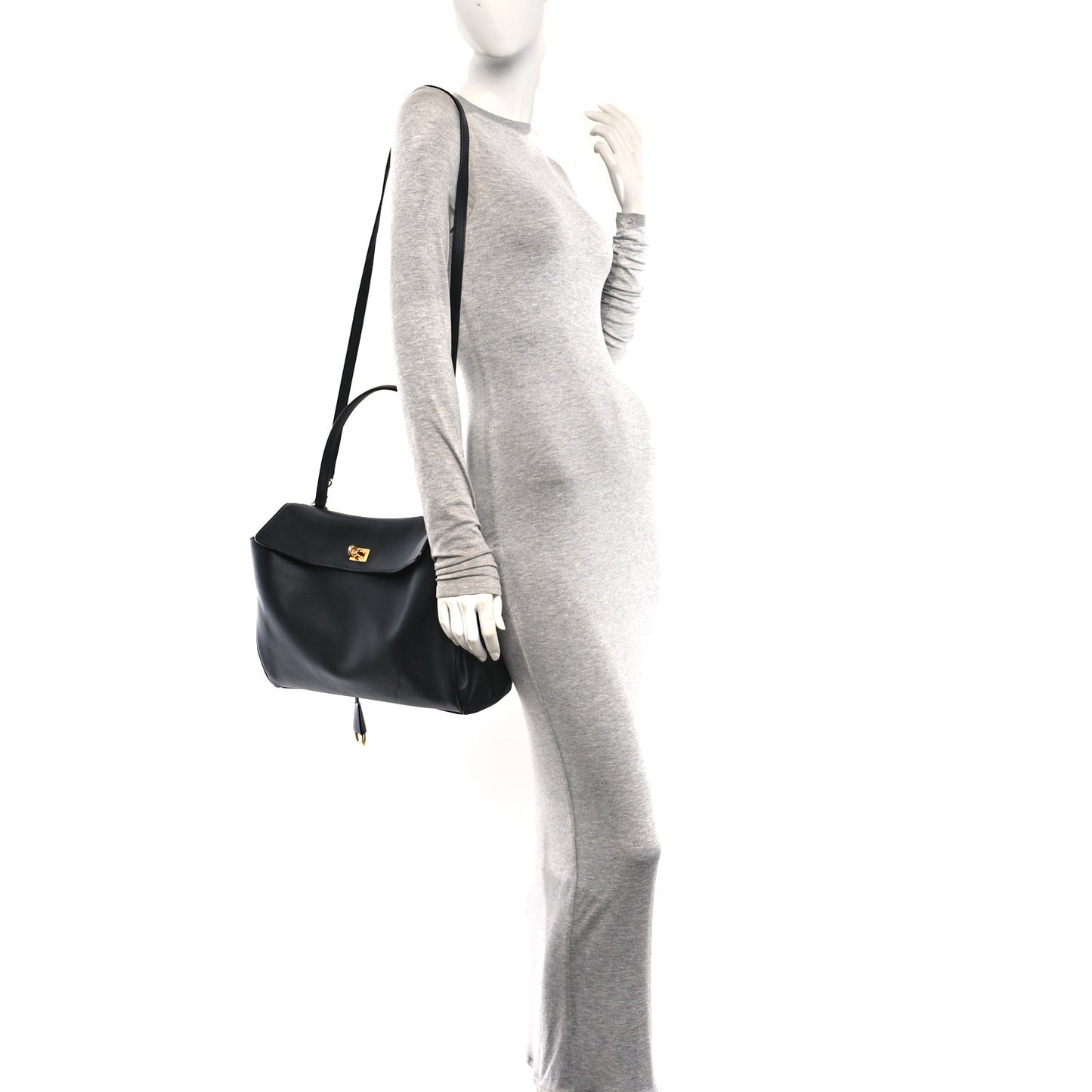 Natural Smooth Calfskin Medium Rodeo Top Handle Handbag Black