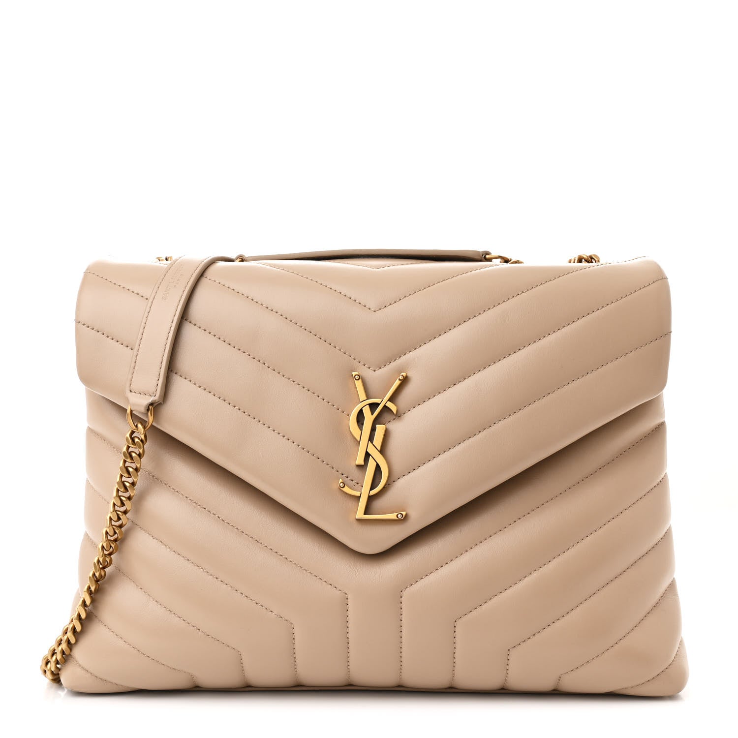Saint Laurent Calfskin Y Quilted Monogram Medium Loulou Chain Satchel Dark Beige 1 of 12