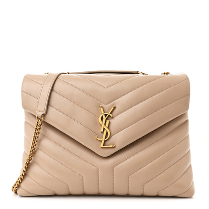 Saint Laurent Calfskin Y Quilted Monogram Medium Loulou Chain Satchel Dark Beige 1 of 12