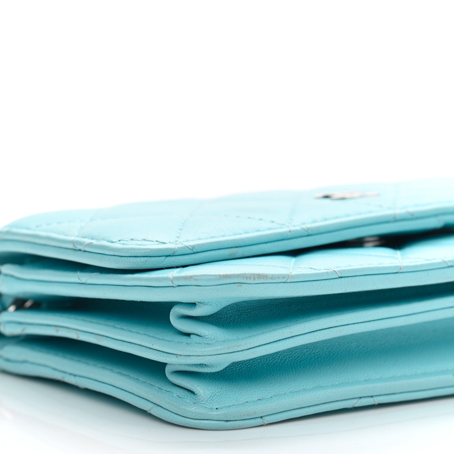 Lambskin Quilted Mini Wallet On Chain WOC Neon Blue