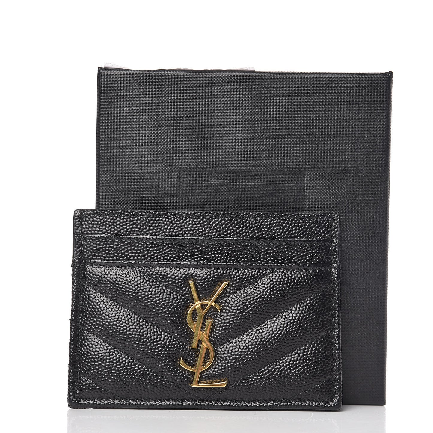 Grain De Poudre Matelasse Chevron Monogram Credit Card Case Black