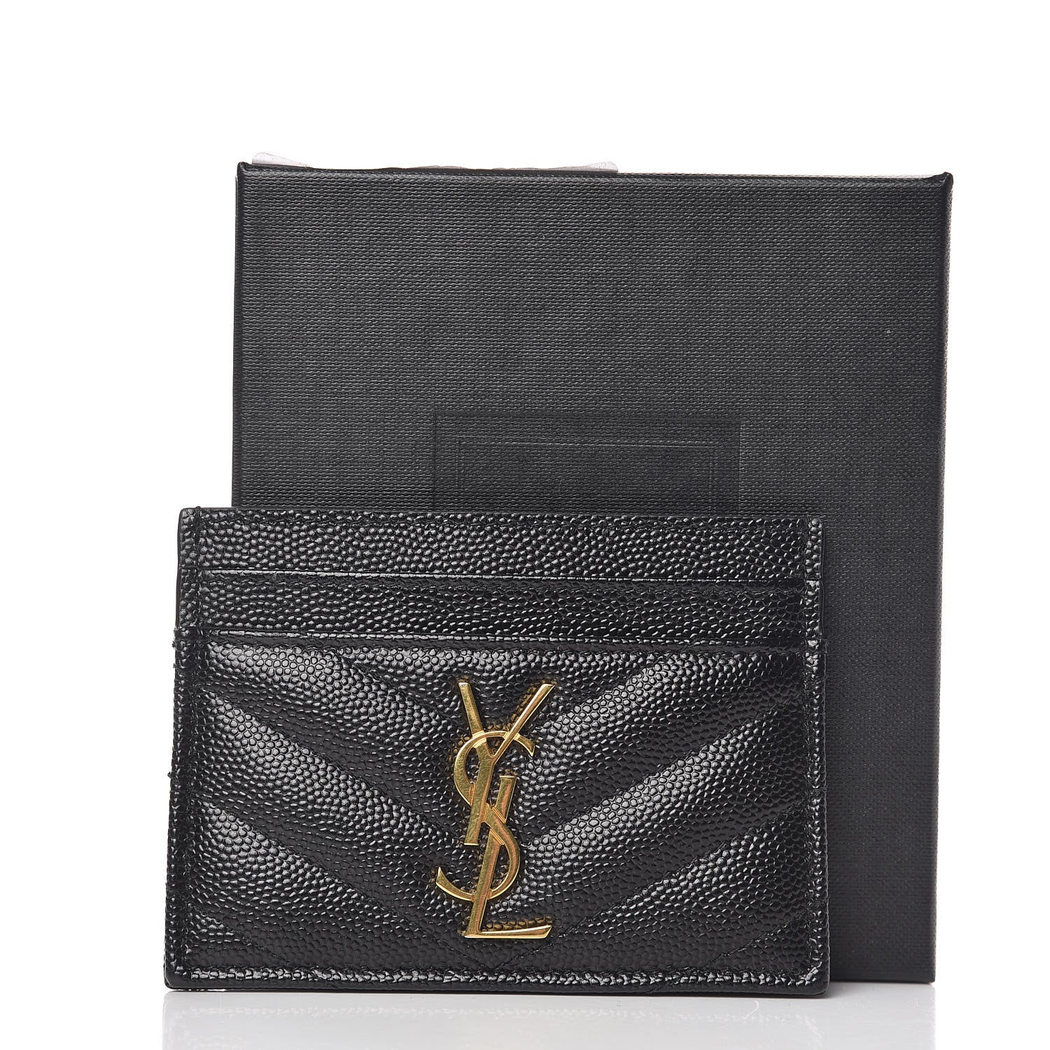 Saint Laurent Grain De Poudre Matelasse Chevron Monogram Credit Card Case Black 8 of 8