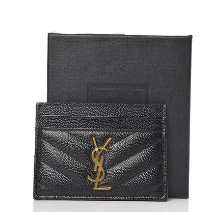 Saint Laurent Grain De Poudre Matelasse Chevron Monogram Credit Card Case Black 8 of 8