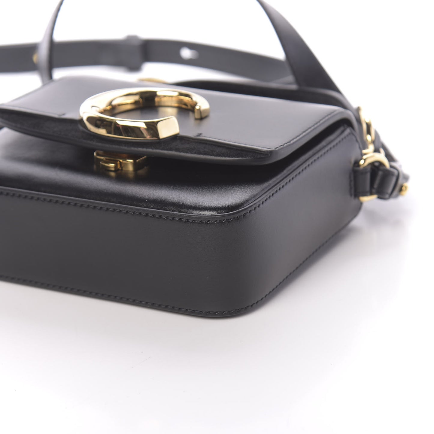 Shiny Calfskin Suede Mini C Double Carry Black