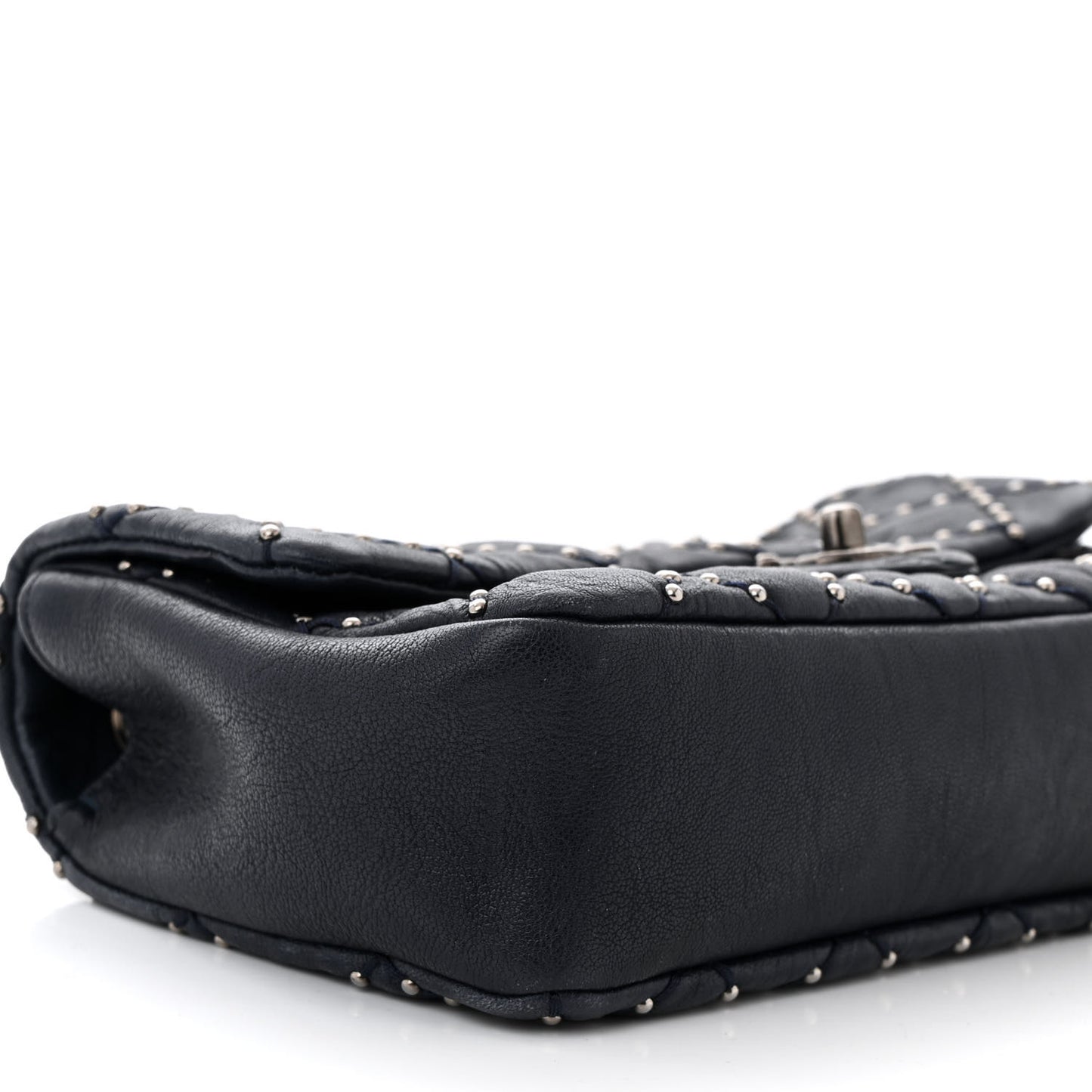 Washed Lambskin Studded Metal Beauty Flap Navy